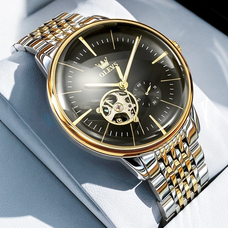 Star Skeleton Leather Mens Automatic Watch