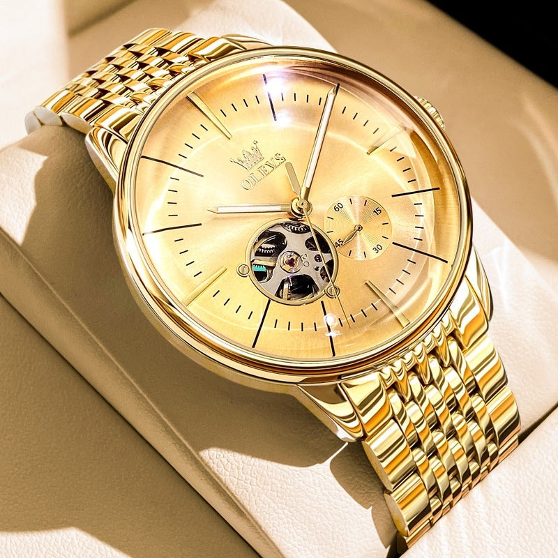 Star Skeleton Leather Mens Automatic Watch