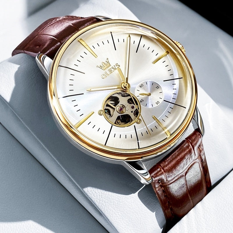 Star Skeleton Leather Mens Automatic Watch