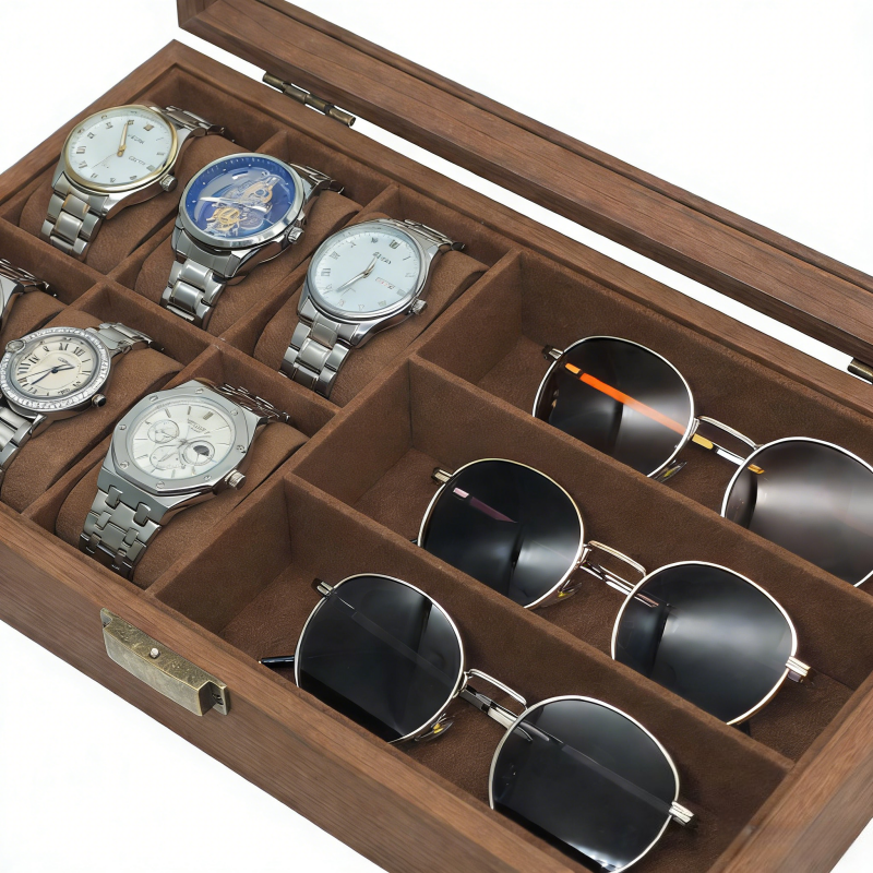 6-Watch Box with 3 Glasses Compartments