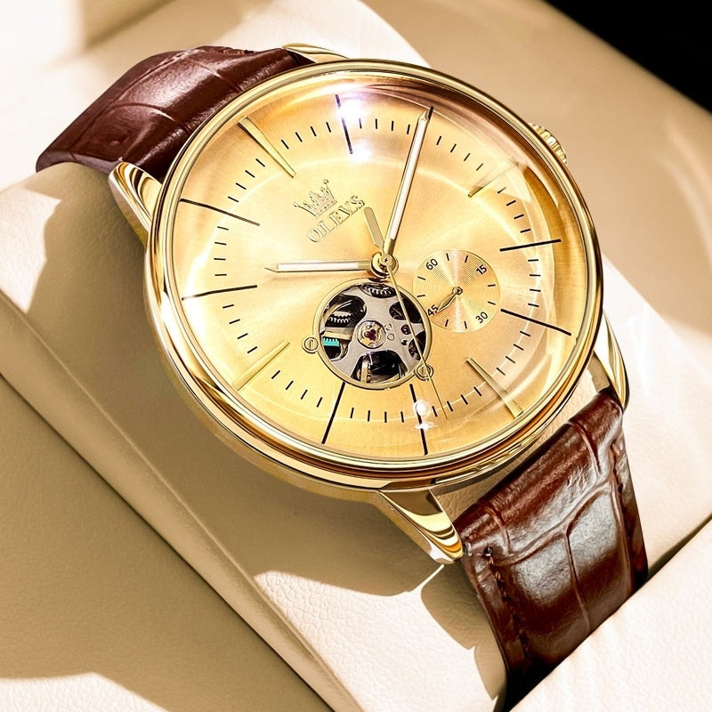 Star Skeleton Leather Mens Automatic Watch