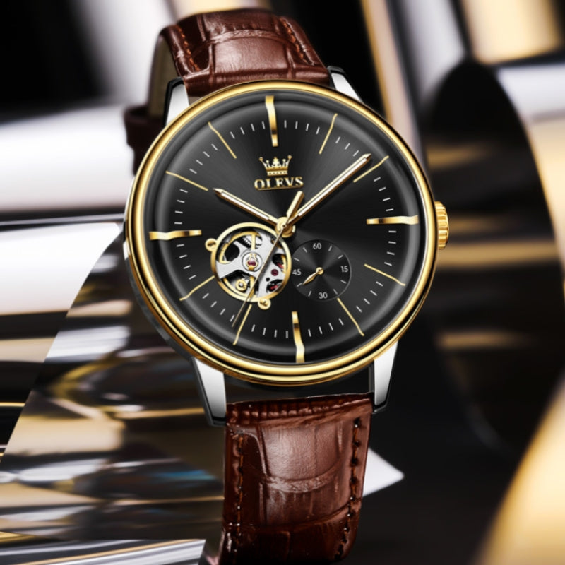 Star Skeleton Leather Mens Automatic Watch