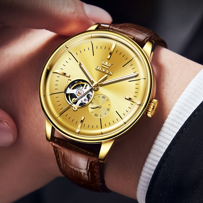 Star Skeleton Leather Mens Automatic Watch