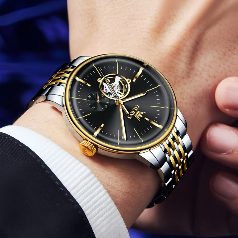 Star Skeleton Leather Mens Automatic Watch