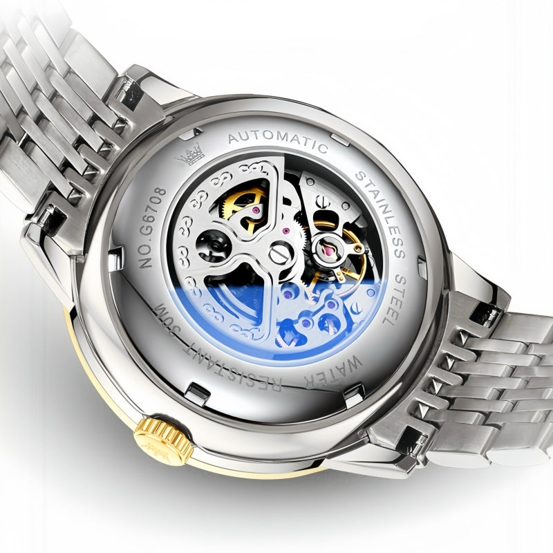 Star Skeleton Leather Mens Automatic Watch